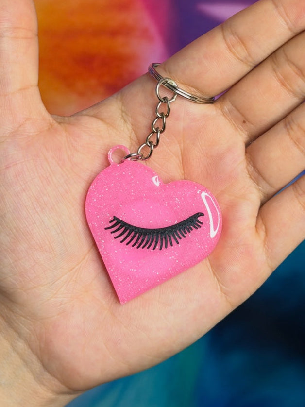 Sparkle Pink Heart Lash NFC Keychain