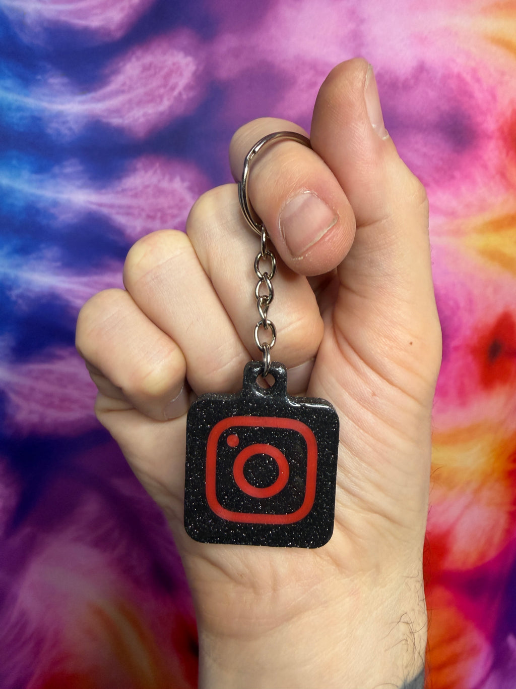 Instagram NFC Keychain - Black Sparkle with Red