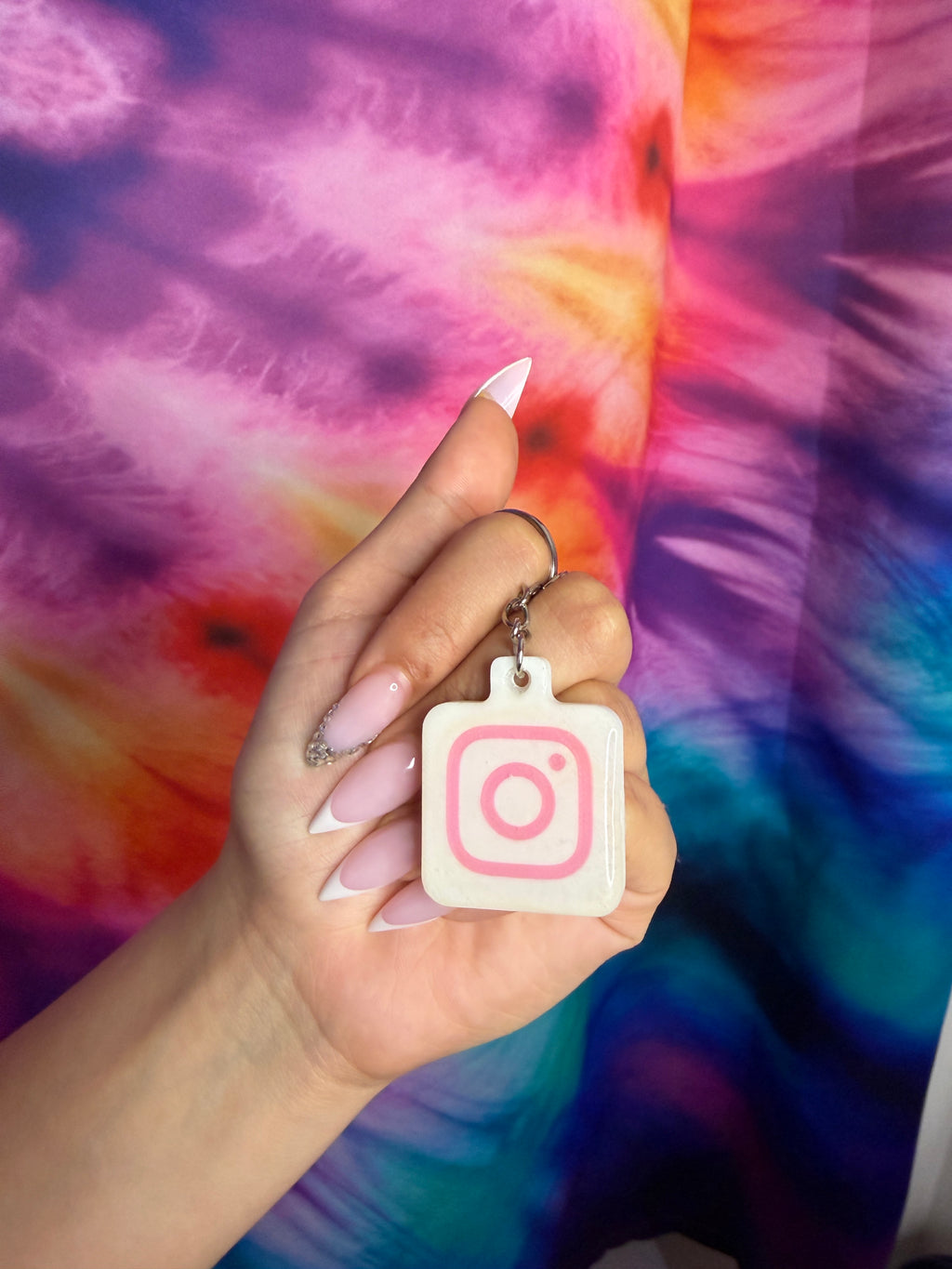 White with Pink Instagram NFC Keychain