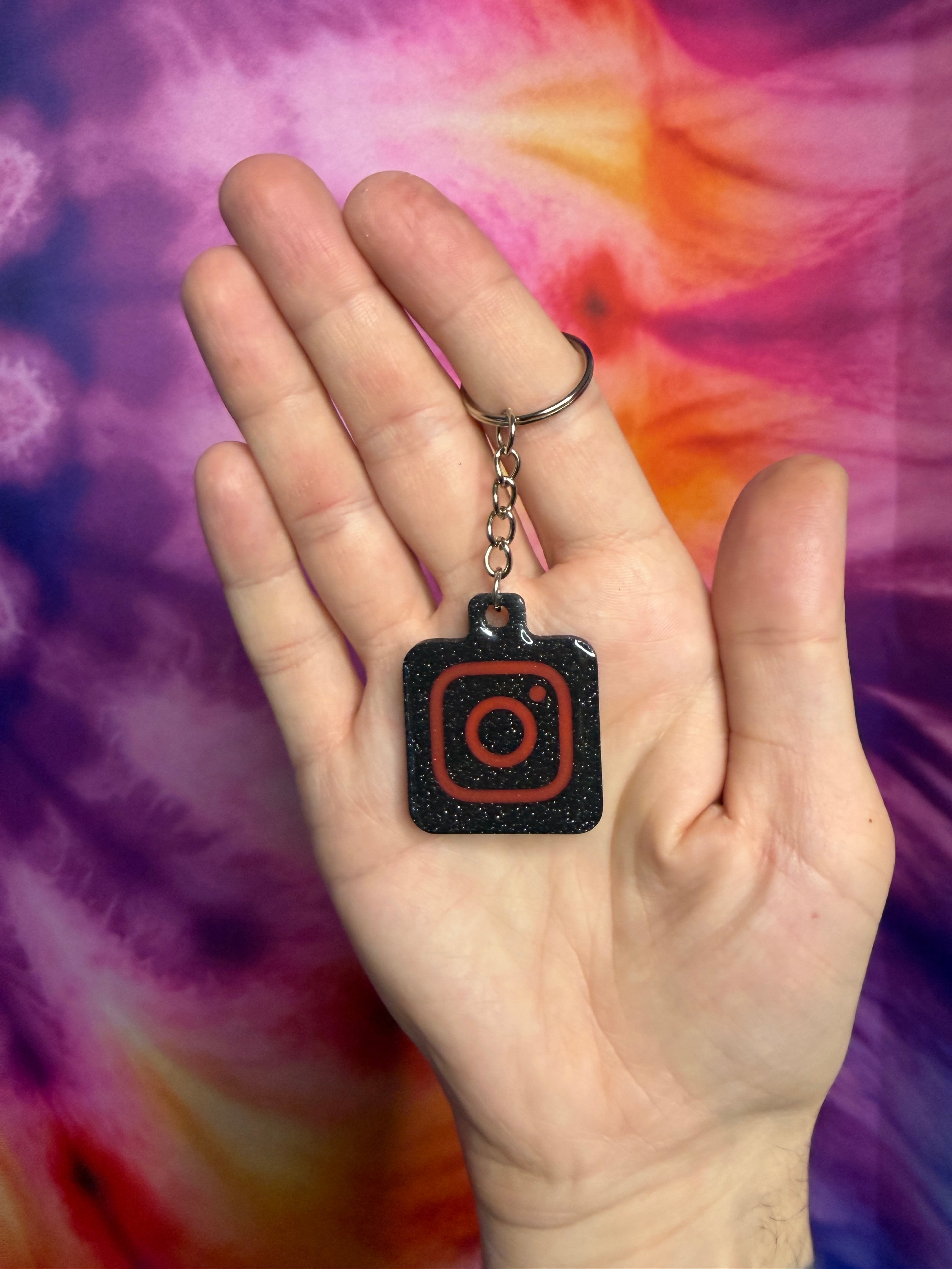 Instagram NFC Keychain - Black Sparkle with Red