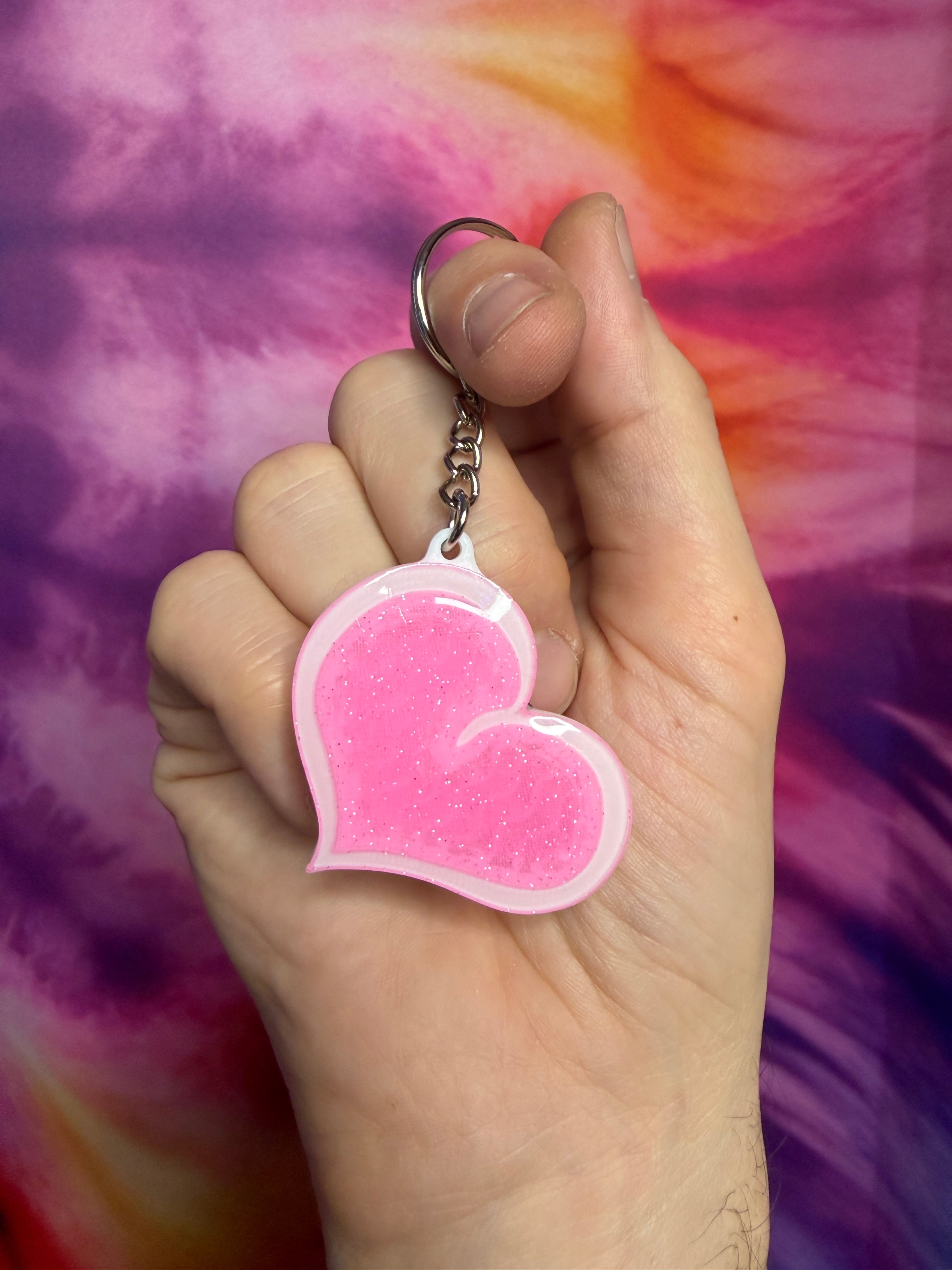 Pink Sparkle Heart NFC Keychain