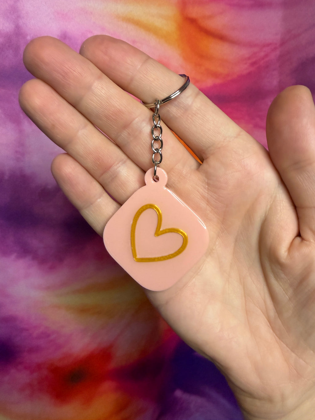Pink with Gold Heart NFC Keychain