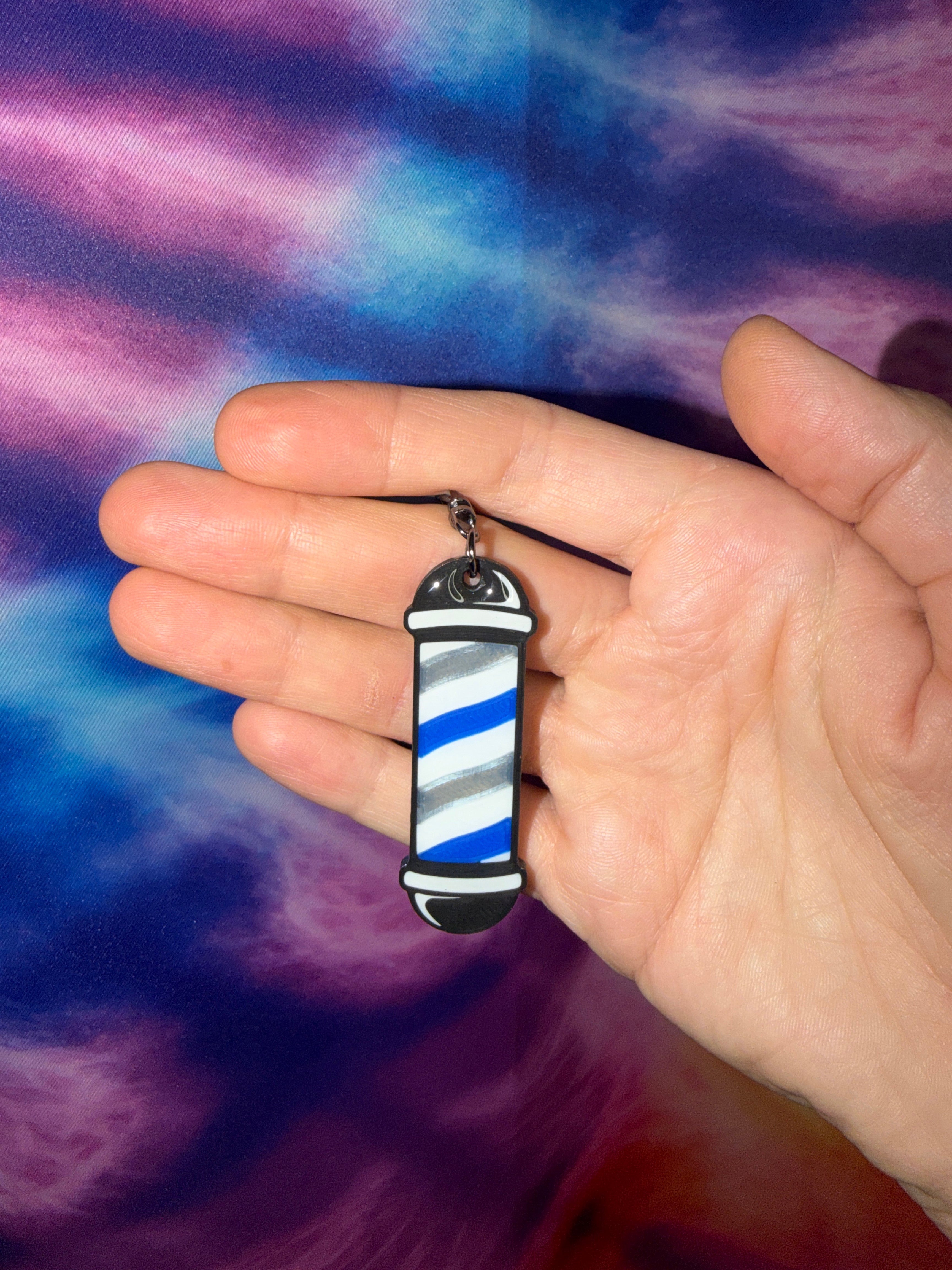 Barbershop Pole NFC Keychain - Blue and White